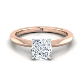 14K Rose Gold Cushion  Petite Knife Edge Solitaire Engagement Ring