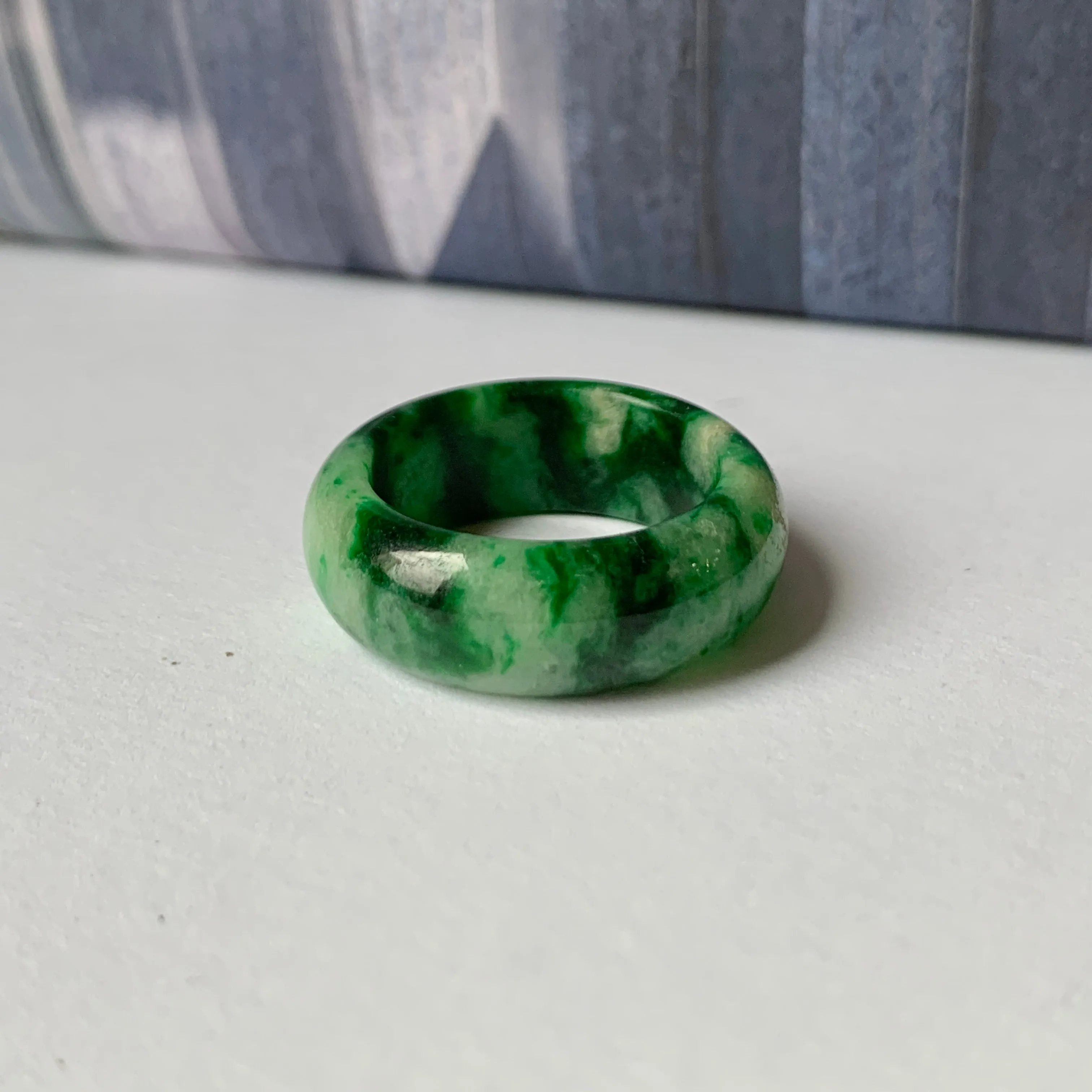 19mm A-Grade Natural Floral Imperial Jadeite Abacus Ring Band No.162219F