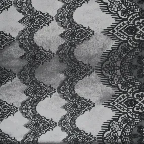 Black Damask Floral on Metallic Background Brocade Fabric