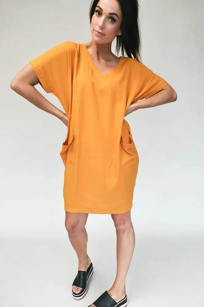 Freez Pocket Dress Mustard