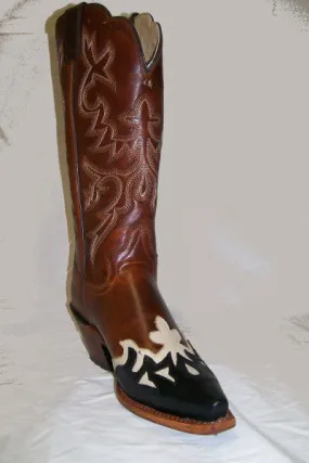 Justin Women's (L4340) Western 13" Saddle Torino Brown w/Fancy Cut Black & White Snip Toe Cowgirl Boot Cowgirl Boots