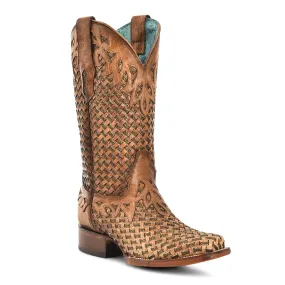 LD Sand Glitter Woven & Overlay Square Toe Western Boot - Corral Boots at Bourbon Cowgirl