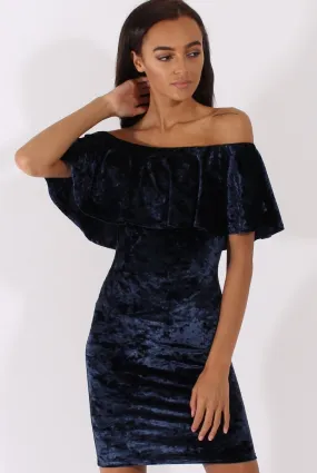 Navy Crushed Velvet Frill Dress - Esmy